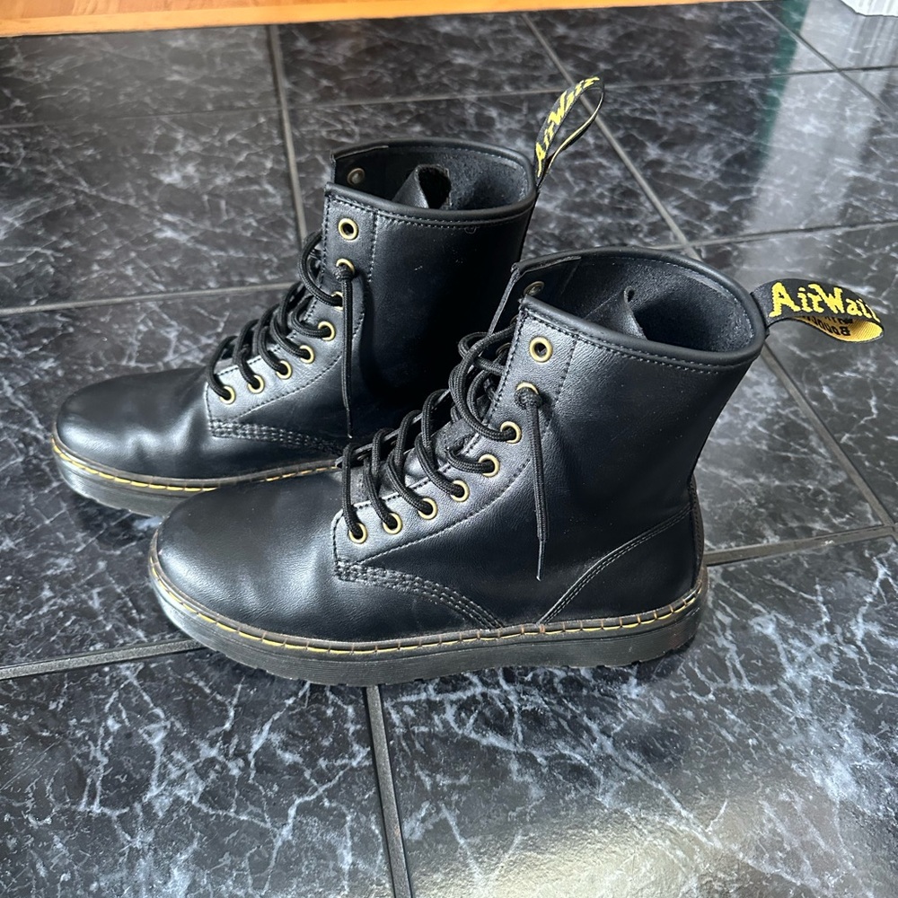 Dr. Martens Black Ankle Boots with Yellow Stitching